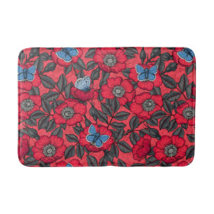 Tapis De Bain Chien rose et papillons en rouge et bleu