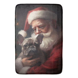Tapis De Bain Chien-taureau français avec Noël Festif du Père No
