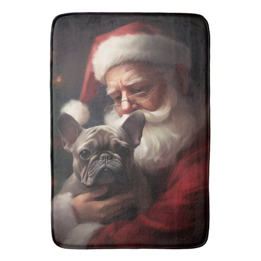 Tapis De Bain Chien-taureau français avec Noël Festif du Père No (devant Vertical)