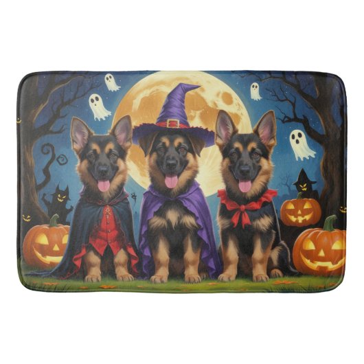 Tapis De Bain Chiens bergers allemands Citrouille Halloween drôl (Devant)