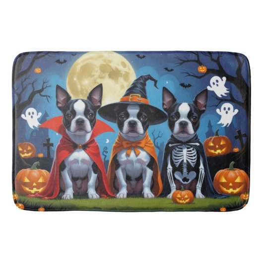 Tapis De Bain Chiens de Boston Terrier Citrouille Halloween Funn (Devant)