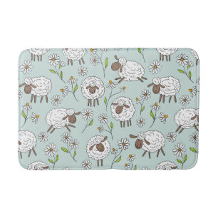Tapis De Bain Chiens de comptage sur le bleu de verre de mer