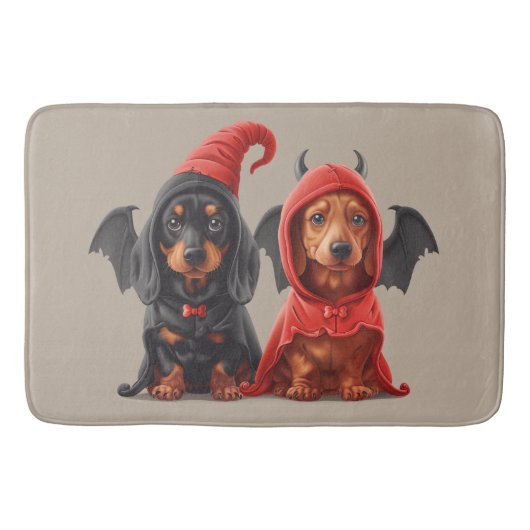 Tapis De Bain Chiens de Halloween Dachshund Devil Bat (Devant)