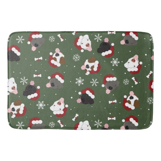 Tapis De Bain Chiens de Noël sur Vert (Devant)