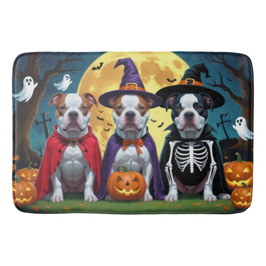Tapis De Bain Chiens de Pitbull Citrouille Halloween drôle (Devant)