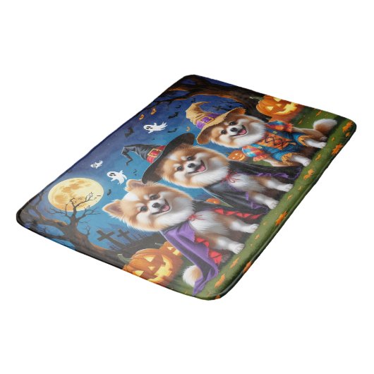 Tapis De Bain Chiens de Poméranie Citrouille Halloween Funny (Angle)