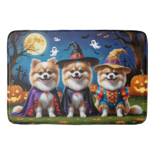 Tapis De Bain Chiens de Poméranie Citrouille Halloween Funny
