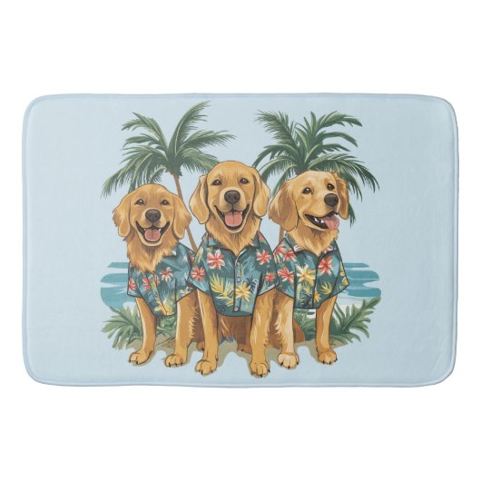 Tapis De Bain Chiens d'or retriever portant une chemise hawaïenn (Devant)