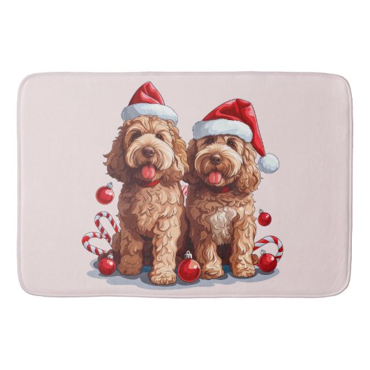 Tapis De Bain Chiens Goldendoodle de Noël (Devant)