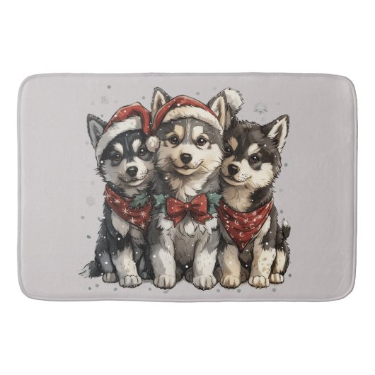 Tapis De Bain Chiens Husky de Noël (Devant)