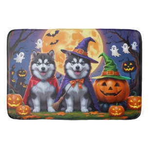 Tapis De Bain Chiens malamuts de l'Alaska Citrouille Halloween d