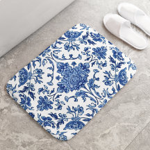 Chinoiserie Florale Bleue Aquarelle Blanche