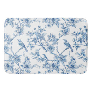 Tapis De Bain Chinoiserie florale bleue élégante