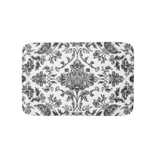 Tapis De Bain Chinoiserie Florale Noir & Blanc Aquarelle
