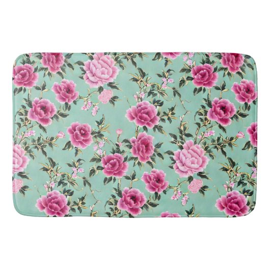 Tapis De Bain Chinoiserie rose et verte (Devant)