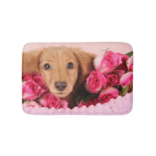 Tapis De Bain Chiot de teckel entouré par des roses (Devant)
