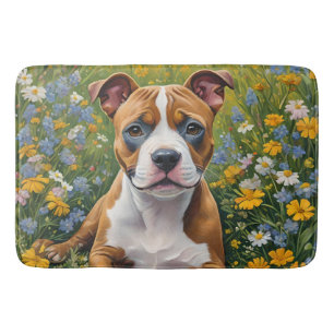 Tapis De Bain Chiot Terrier Brown Et Blanc Du Staffordshire