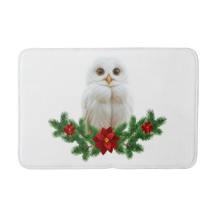 Tapis De Bain Chouette de Noël sous la neige blanche