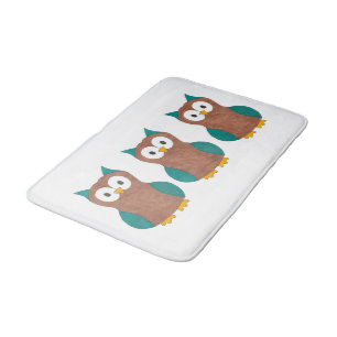 Tapis De Bain Chouette en dessin Brown bleu Imprimer Chouette en