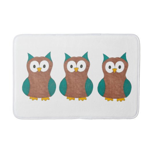 Tapis De Bain Chouette en dessin Brown bleu Imprimer Chouette en (Devant)