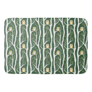 Tapis De Bain Chouette lunaire et Motif de bouleau
