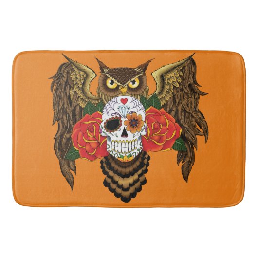 Tapis De Bain Chouette Rose Sugar SKull (Devant)