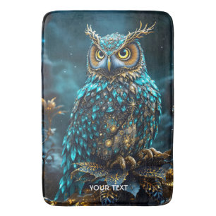 Tapis De Bain Chouette Turquoise en laiton Imaginaire
