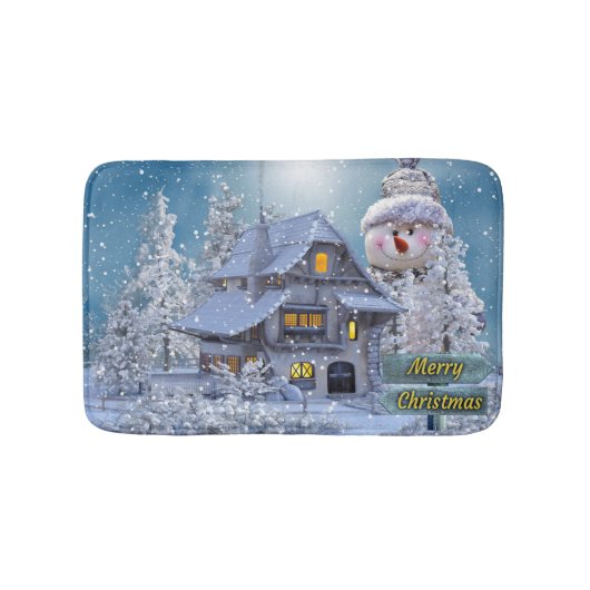 Tapis De Bain Christmas Party Winter White Snowman Blue Rustic (Devant)