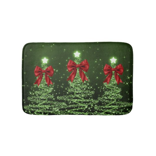 Tapis De Bain Christmas Sparkling Trees Green Faux Red Bow  (Devant)