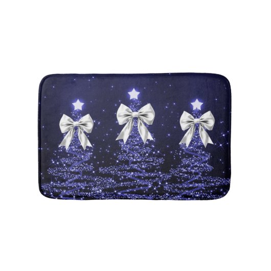 Tapis De Bain Christmas Sparkling Trees Navy Faux Silver Bow (Devant)