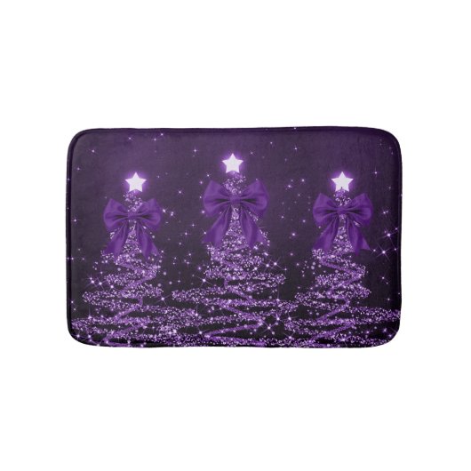 Tapis De Bain Christmas Sparkling Trees Purple Faux Bow  (Devant)