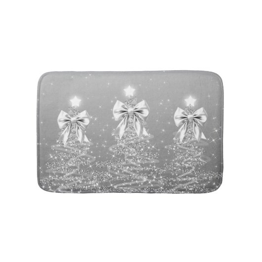 Tapis De Bain Christmas Sparkling Trees Silver Faux Bow (Devant)