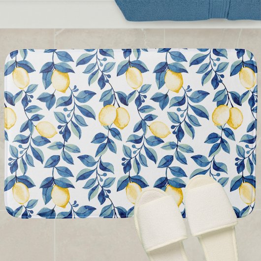 Tapis De Bain Citron Aquarelle Bleu