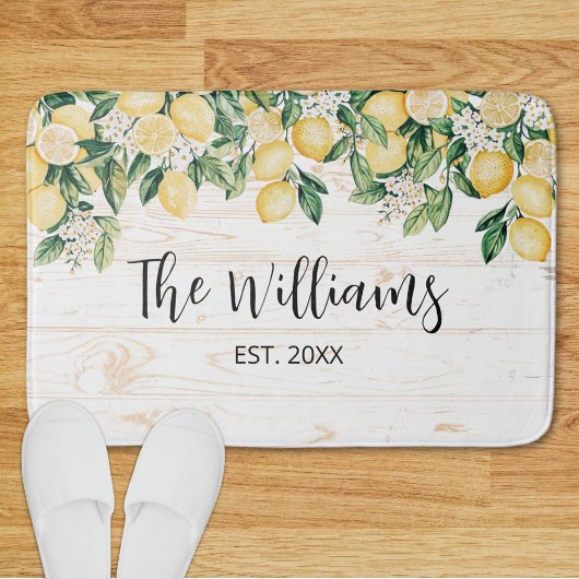 Tapis De Bain Citron jaune monogramme Bois blanc