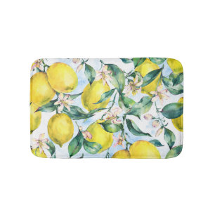 Tapis De Bain citrons d'aquarelle, branche d'agrumes frais.