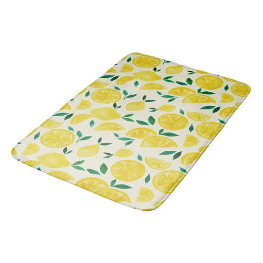 Tapis De Bain citrons d'aquarelle - jaune et vert (Angle)