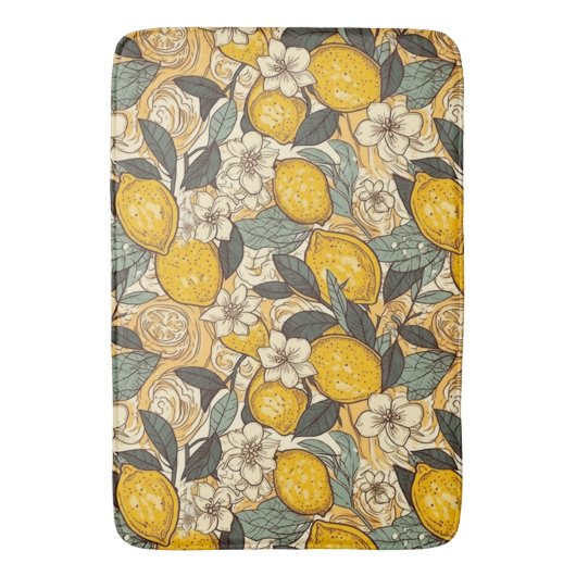 Tapis De Bain Citrons d'été et fleurs blanches (devant Vertical)