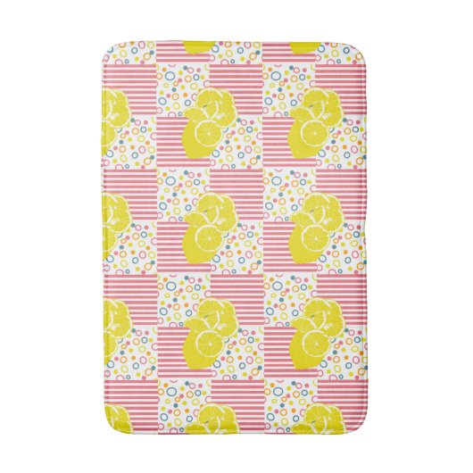Tapis De Bain Citrons jaunes - Cercles de rayures roses Points (Devant (Vertical))