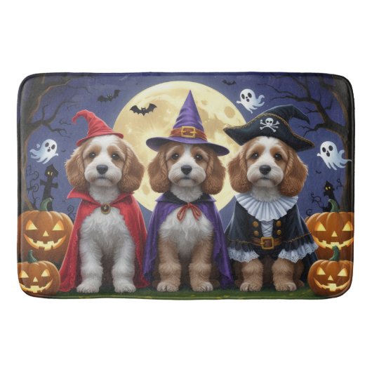Tapis De Bain Citrouille de chien Cockapoo Halloween drôle (Devant)
