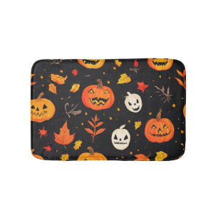 Tapis De Bain Citrouille d'Halloween amusant et Feuilles Imprime