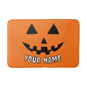 Tapis De Bain Citrouille orange personnalisé Halloween Votre Nom