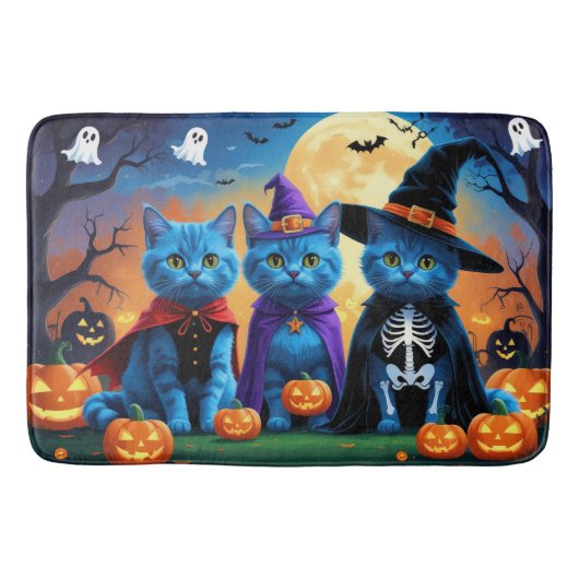 Tapis De Bain Citrouille russe Blue Cats Halloween drôle (Devant)