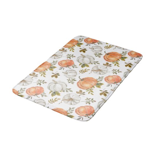Tapis De Bain Citrouilles d'aquarelle et Motif d'automne de feui (Angle)