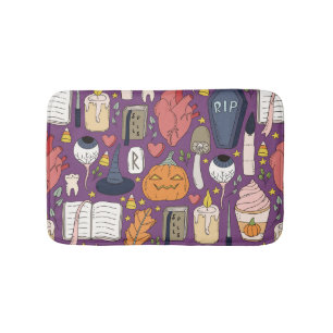 Tapis De Bain Citrouilles d'Halloween, motif sorcier sans coutur