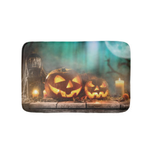 Tapis De Bain Citrouilles et chauves-souris d'Halloween