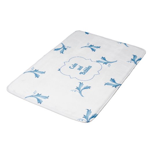 Tapis De Bain Classic Minimalist Blue Tile Leaf Ornaments (Angle)