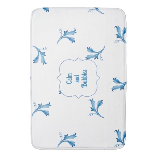 Tapis De Bain Classic Minimalist Blue Tile Leaf Ornaments (devant Vertical)