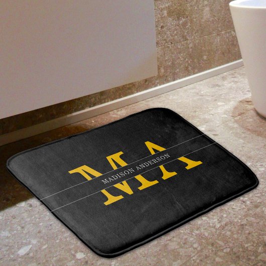 Tapis De Bain Classy Elegant Black Gold Monogramme Nom Texte