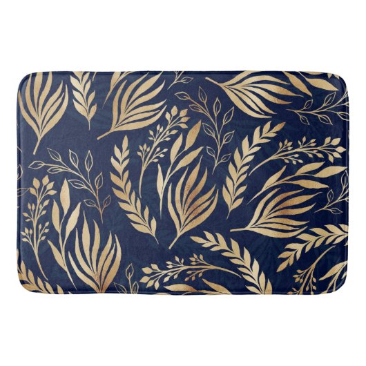 Tapis De Bain Classy Gold Foliage Botanique Bleu Design (Devant)
