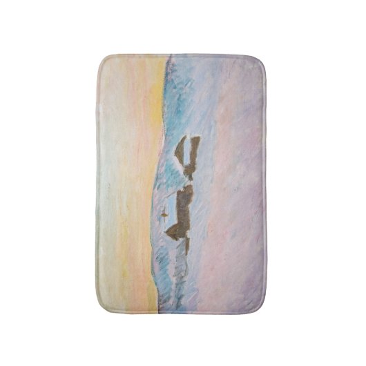 Tapis De Bain Claude Monet - Norvège Paysage, Maisons Bleues (Devant (Vertical))
